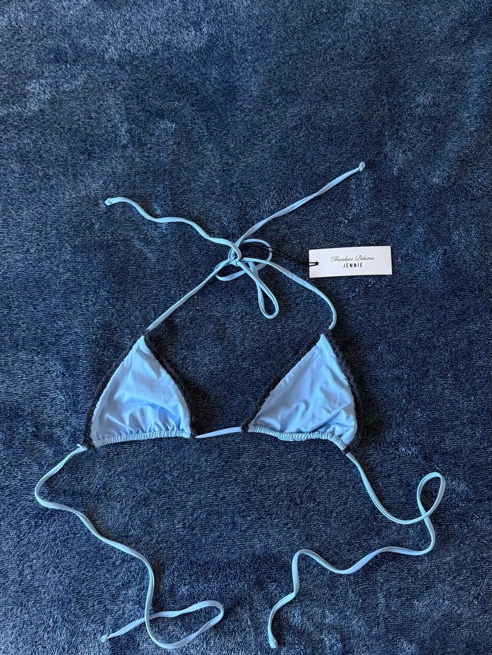 NWT Frankies Bikinis X Jennie Two-Tone Blue Triangle Crochet Bikini Set👙💙🩵